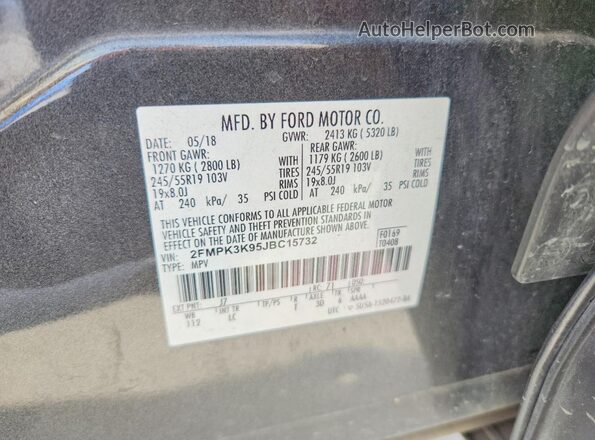 2FMPK3K95JBC15732 2018 FORD EDGE Gray Vista interior de 360 grados