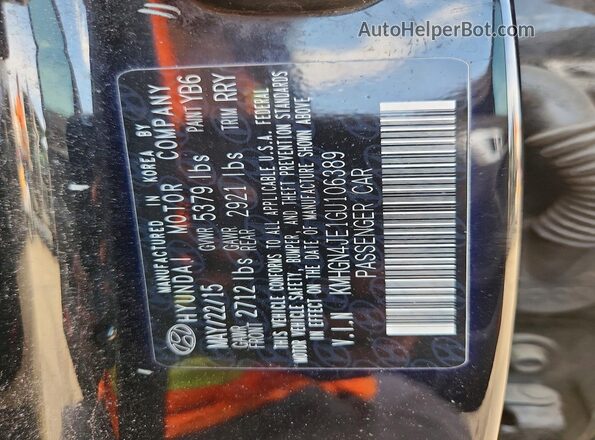 KMHGN4JE1GU106389 2016 HYUNDAI GENESIS Black Vista de la etiqueta del VIN