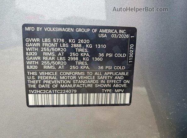 1V2HC2CA1TC224079 2026 VOLKSWAGEN ATLAS Gray Vista interior de 360 grados