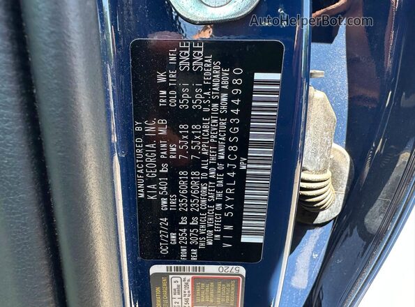 5XYRL4JC8SG344980 2025 KIA SORENTO Blue Widok wnętrza z tyłu