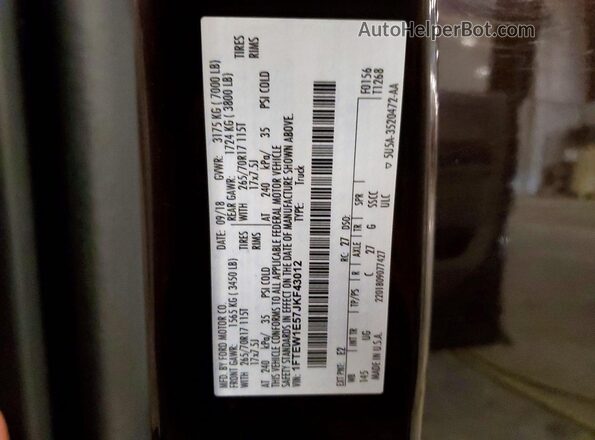 1FTEW1E57JKF43012 2018 FORD F150 Burgundy VIN կոդի պիտակի տեսք