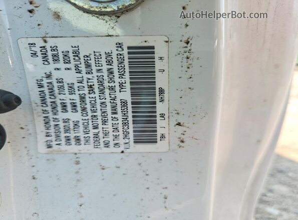 2HGFC3B34JH353687 2018 HONDA CIVIC White VIN կոդի պիտակի տեսք