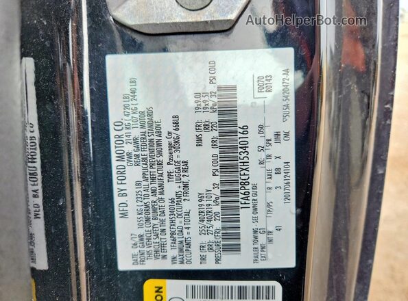 1FA6P8CFXH5340166 2017 FORD MUSTANG Black VIN կոդի պիտակի տեսք