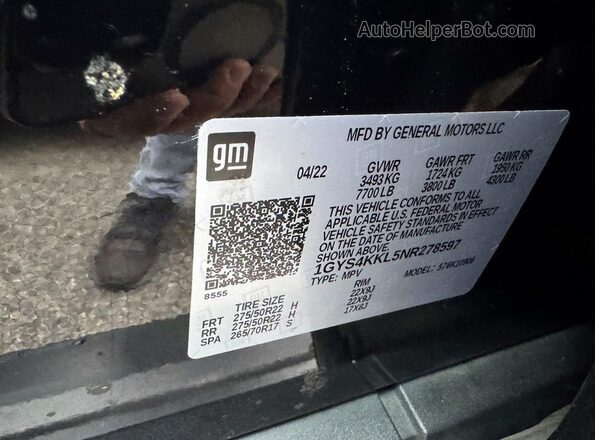 1GYS4KKL5NR278597 2022 CADILLAC ESCALADE Black Панорамний вид салону 360°