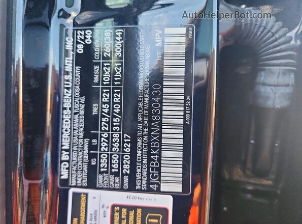 4JGFB4KBXNA830430 2022 MERCEDES-BENZ GLE-CLASS Black 360 interior view