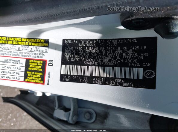 58ABA1C16PU030076 2023 LEXUS ES 300H White Вид підкапотного простору