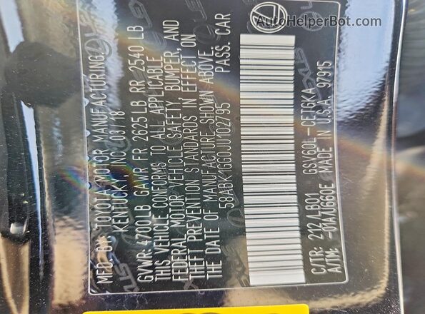 58ABK1GG0JU102795 2018 LEXUS ES Black Widok komory silnika