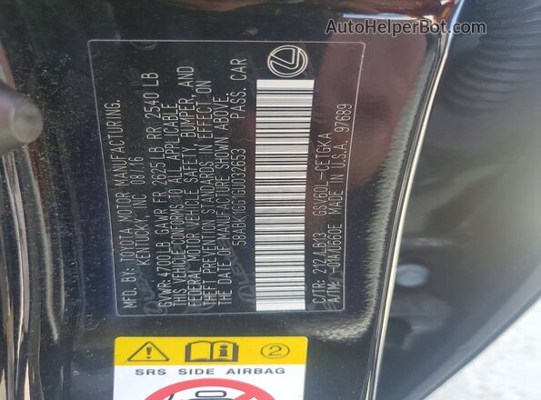 58ABK1GG1GU032653 2016 LEXUS ES Black Widok komory silnika