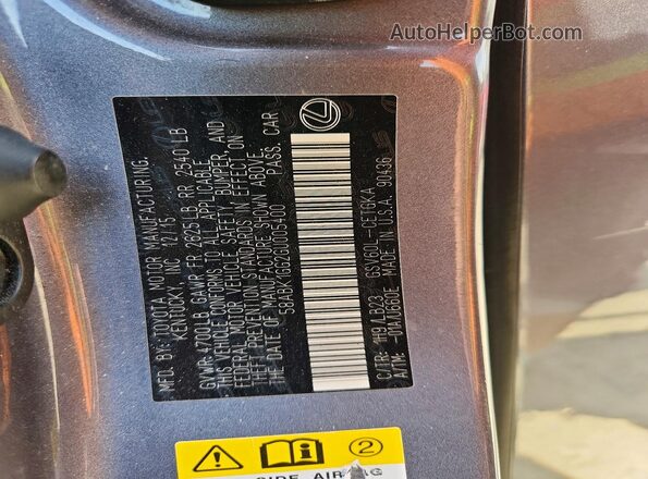 58ABK1GG2GU005400 2016 LEXUS ES Gray Widok komory silnika