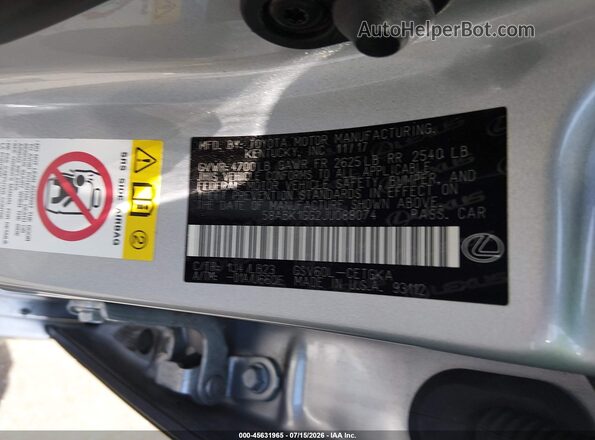 58ABK1GG2JU088074 2018 LEXUS ES 350 Silver Widok komory silnika