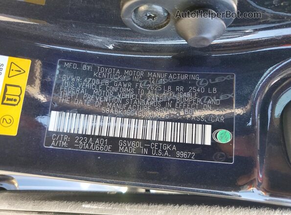58ABK1GG4GU004636 2016 LEXUS ES Black Вид підкапотного простору