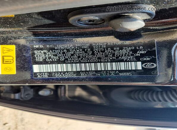 58ABK1GG4GU011649 2016 LEXUS ES Black ძრავის განყოფილების ხედი