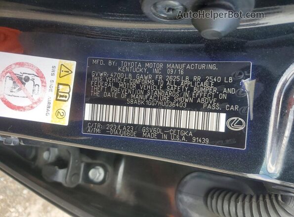 58ABK1GG7HU036403 2017 LEXUS ES Черный Вид подкапотного пространства