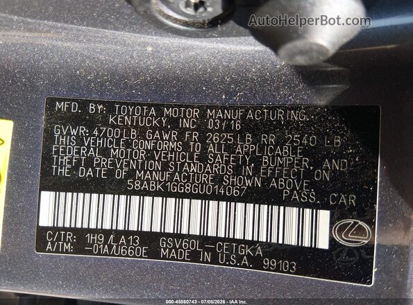 58ABK1GG8GU014067 2016 LEXUS ES 350 Gray Engine compartment view