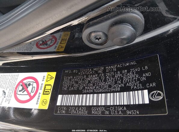 58ABK1GG8GU029488 2016 LEXUS ES 350 Black Engine compartment view