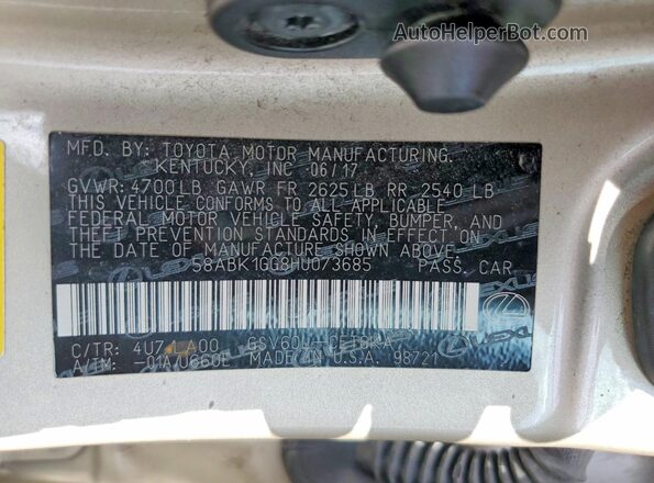 58ABK1GG8HU073685 2017 LEXUS ES Beige Engine compartment view