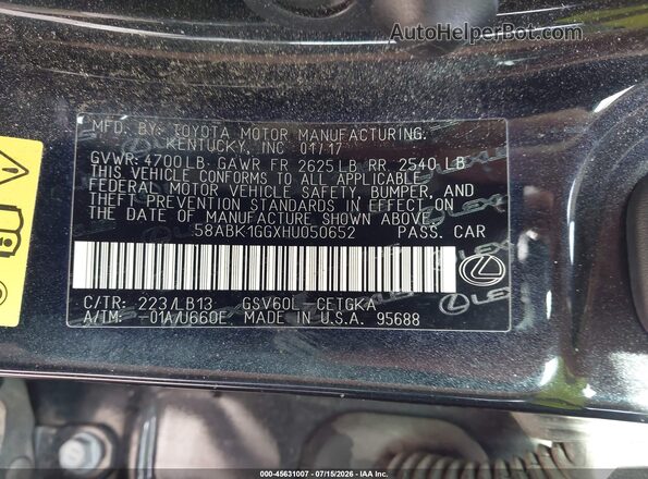 58ABK1GGXHU050652 2017 LEXUS ES 350 Черный Вид подкапотного пространства