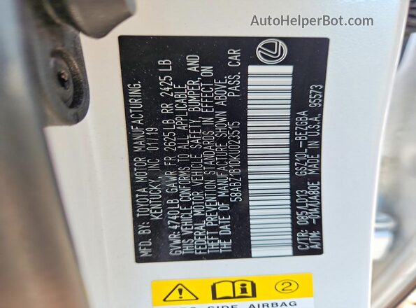 58ABZ1B10KU023515 2019 LEXUS ES White ძრავის განყოფილების ხედი