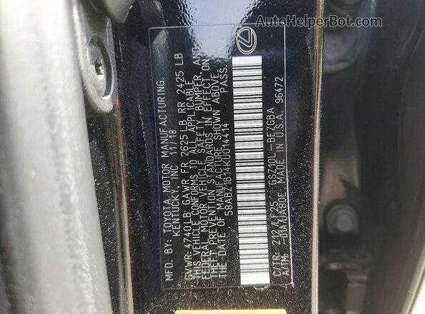 58ABZ1B14KU014414 2019 LEXUS ES Black Вид підкапотного простору