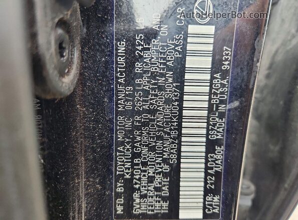 58ABZ1B14KU041371 2019 LEXUS ES Black ძრავის განყოფილების ხედი