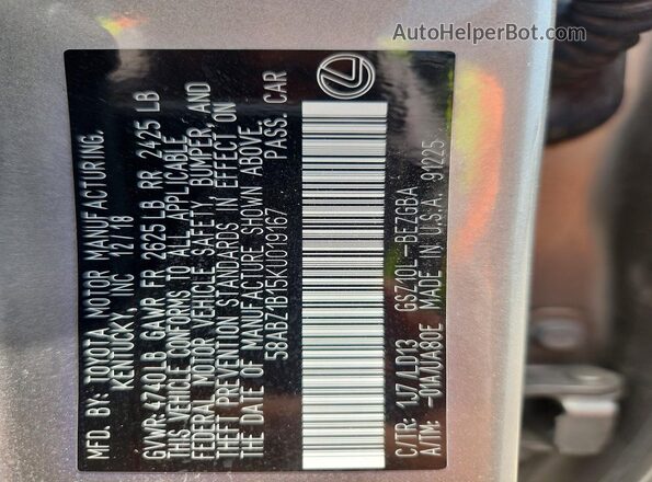 58ABZ1B15KU019167 2019 LEXUS ES Серебряный Вид подкапотного пространства