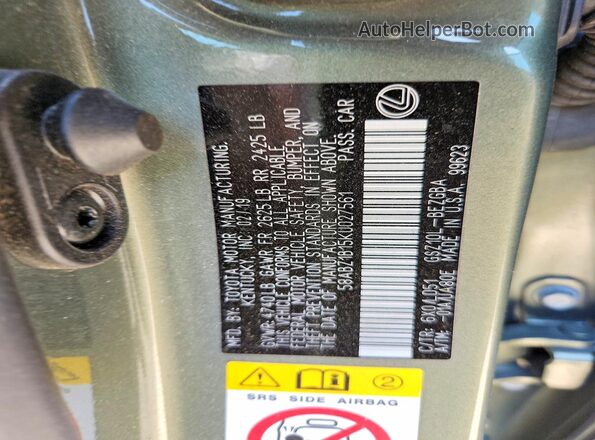 58ABZ1B15KU027561 2019 LEXUS ES Green Շարժիչի բաժամունքի տեսք