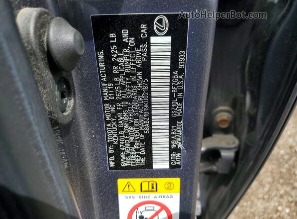 58ABZ1B19KU021875 2019 LEXUS ES Gray Շարժիչի բաժամունքի տեսք