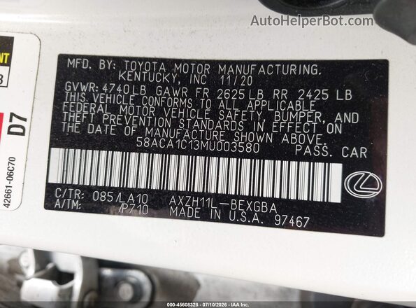 58ACA1C13MU003580 2021 LEXUS ES 300H Белый Вид подкапотного пространства