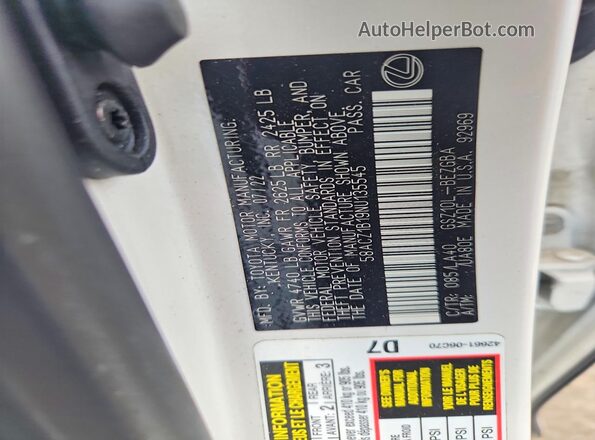 58ACZ1B19NU135545 2022 LEXUS ES White Շարժիչի բաժամունքի տեսք