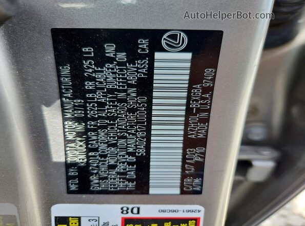 58AD21B17LU004510 2020 LEXUS ES Silver Engine compartment view