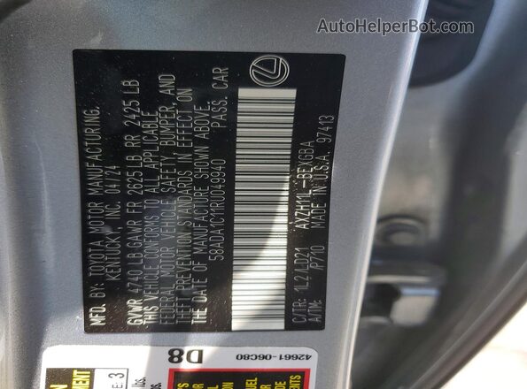 58ADA1C11RU049940 2024 LEXUS ES Silver ძრავის განყოფილების ხედი