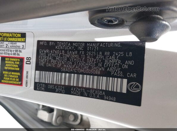 58ADA1C13MU005088 2021 LEXUS ES 300H White Widok komory silnika