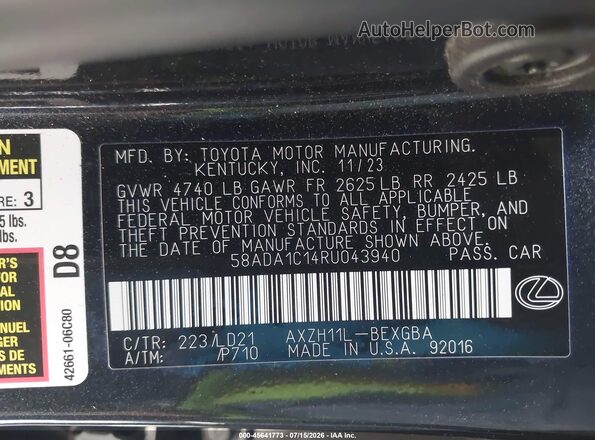 58ADA1C14RU043940 2024 LEXUS ES 300H Black Vista del compartimento del motor