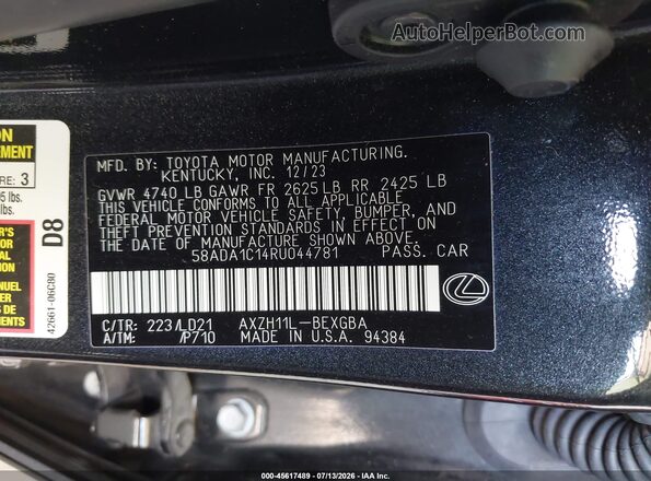 58ADA1C14RU044781 2024 LEXUS ES 300H Black ძრავის განყოფილების ხედი