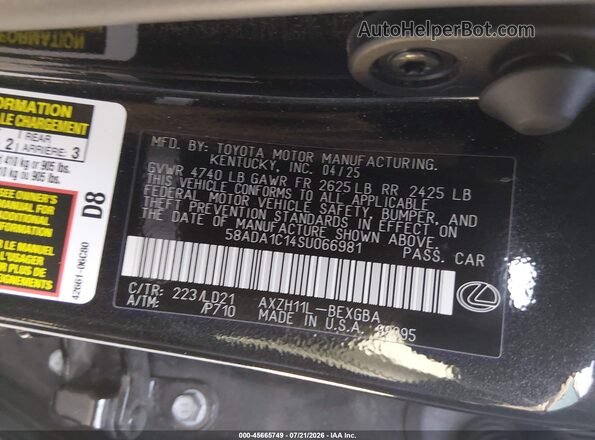 58ADA1C14SU066981 2025 LEXUS ES 300H Black Вид підкапотного простору