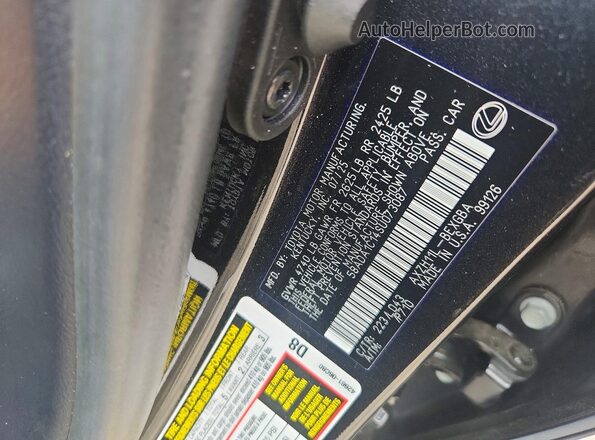 58ADA1C14SU073087 2025 LEXUS ES Black Widok naklejki z numerem VIN