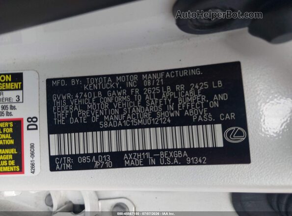 58ADA1C15MU012124 2021 LEXUS ES 300H Белый Вид подкапотного пространства