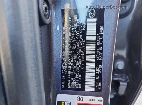 58ADA1C16PU031737 2023 LEXUS ES Gray Vista de la etiqueta del VIN