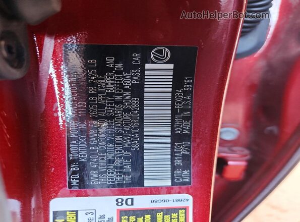 58ADA1C16RU042899 2024 LEXUS ES Red Вид підкапотного простору