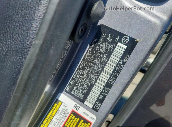 58ADA1C17MU008091 2021 LEXUS ES Gray Вид наклейки з VIN-кодом