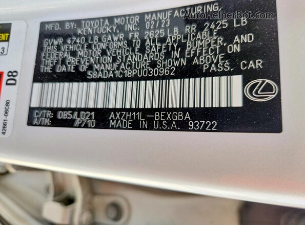 58ADA1C18PU030962 2023 LEXUS ES White Engine compartment view