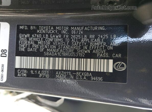 58ADA1C18RU053192 2024 LEXUS ES Gray Вид підкапотного простору