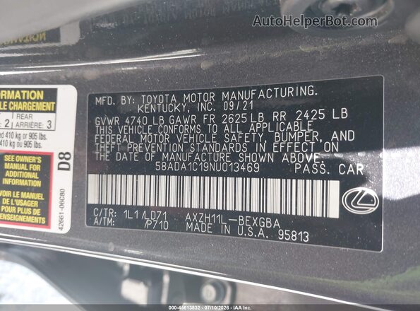 58ADA1C19NU013469 2022 LEXUS ES 300H Black Engine compartment view