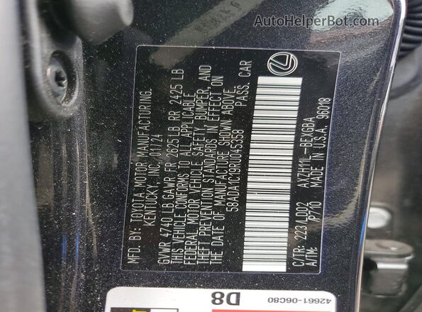 58ADA1C19RU045358 2024 LEXUS ES Black Շարժիչի բաժամունքի տեսք