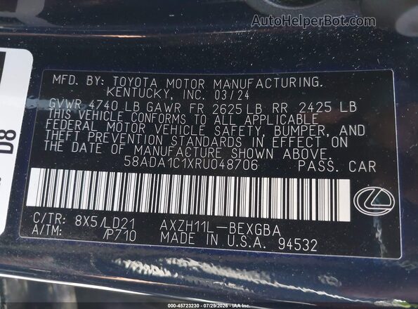 58ADA1C1XRU048706 2024 LEXUS ES 300H Blue Engine compartment view