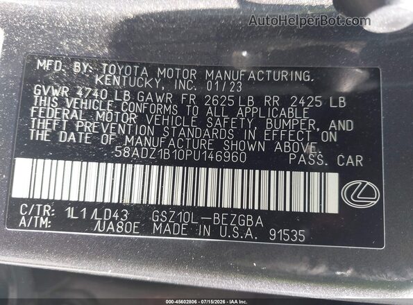 58ADZ1B10PU146960 2023 LEXUS ES 350 Серый Вид подкапотного пространства