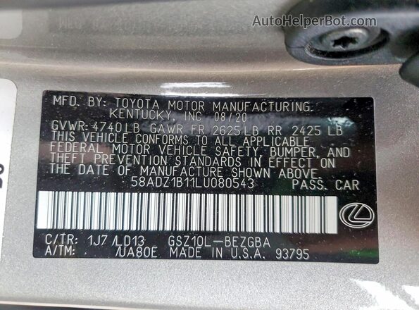 58ADZ1B11LU080543 2020 LEXUS ES Tan Շարժիչի բաժամունքի տեսք