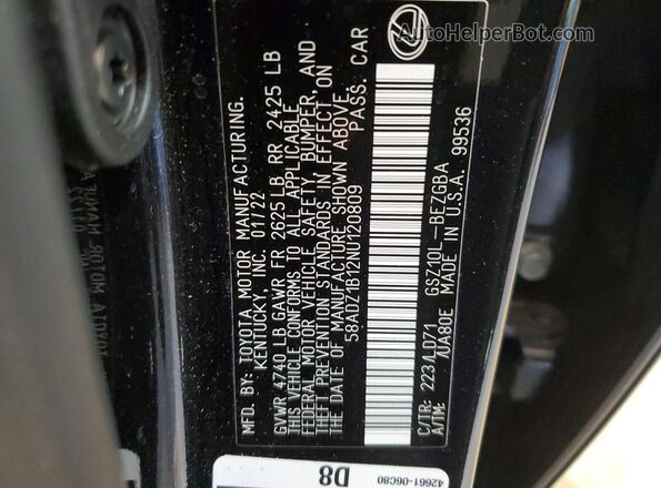 58ADZ1B12NU120809 2022 LEXUS ES Черный Вид подкапотного пространства