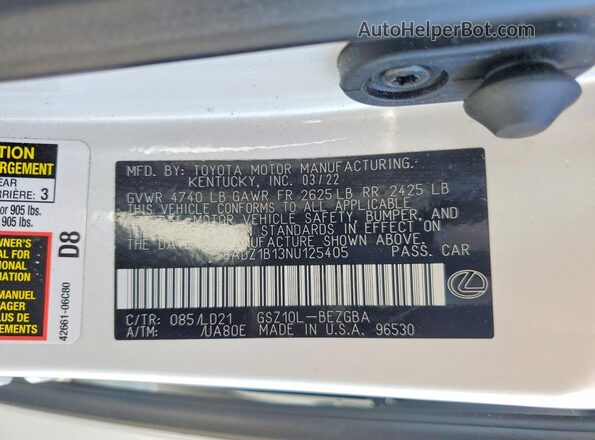 58ADZ1B13NU125405 2022 LEXUS ES Белый Вид подкапотного пространства