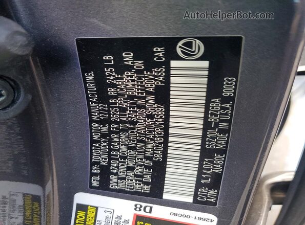 58ADZ1B13PU145897 2023 LEXUS ES Charcoal Вид підкапотного простору